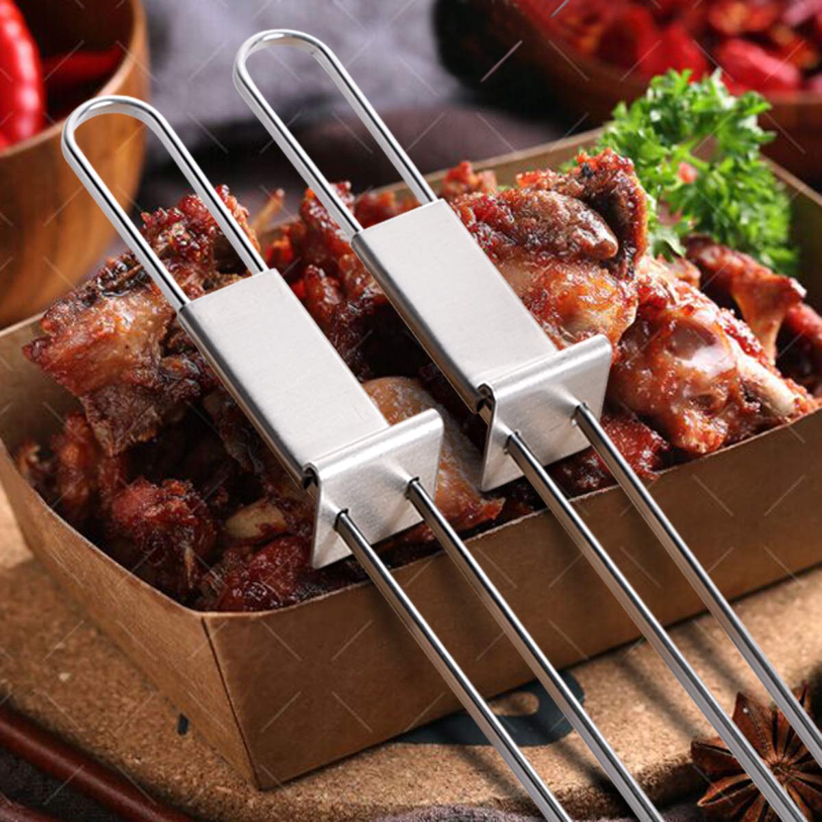Lightique CMYK skewers with slider handle for easy meat removal and control