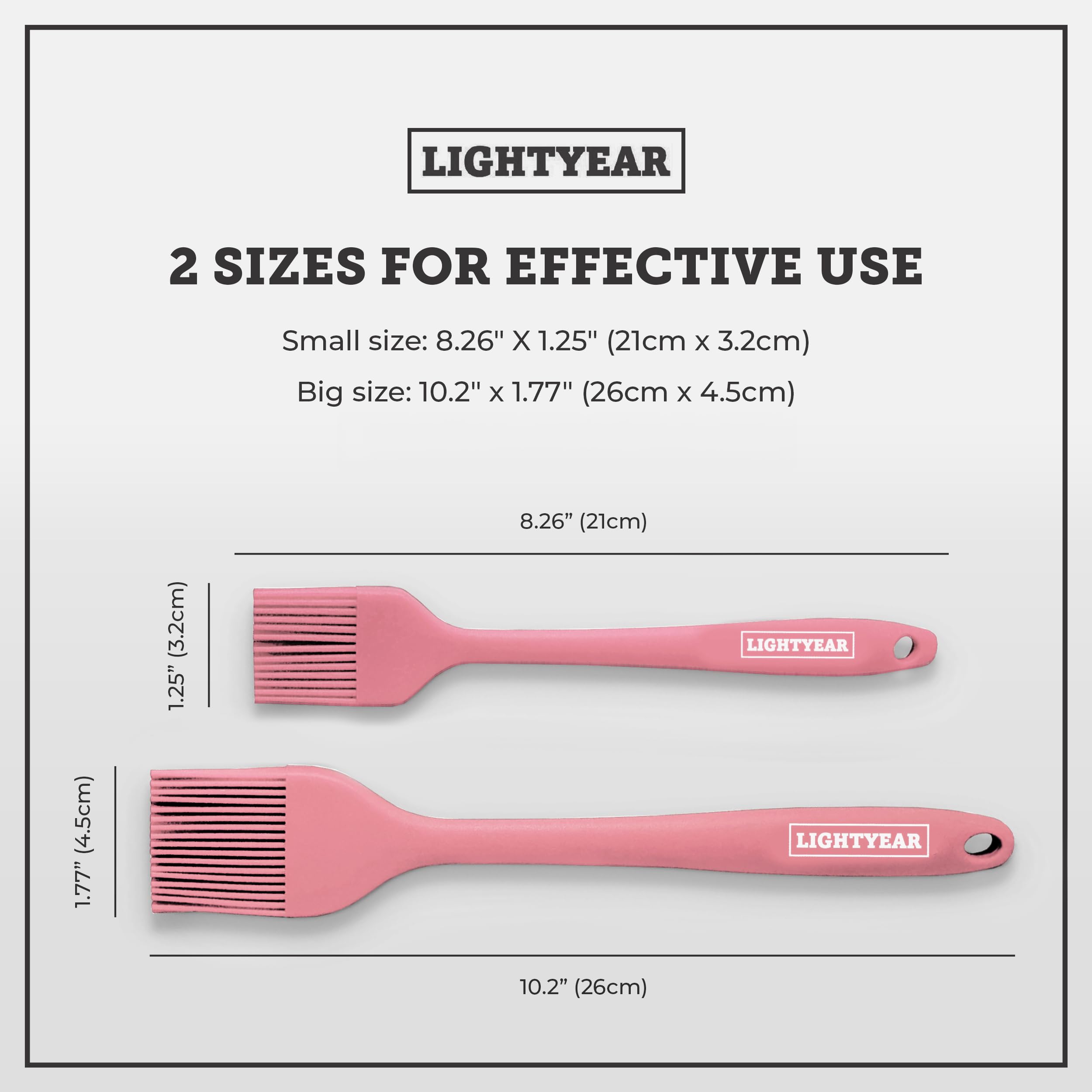 Lightyear pink brush withstands up to 450°F for high-heat cooking.