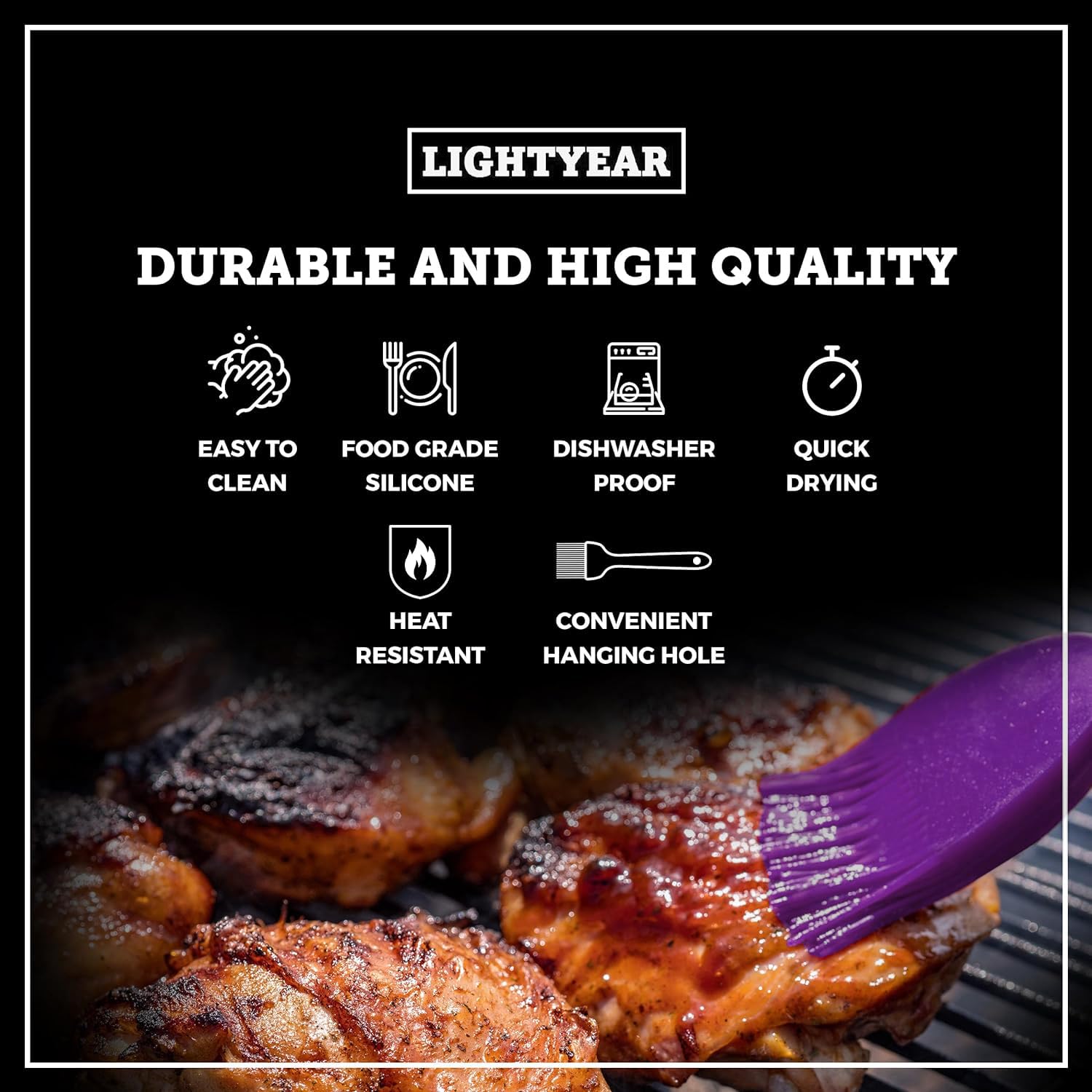 Lightyear BPA-free silicone brush ensures safe, odor-free cooking and marinades.