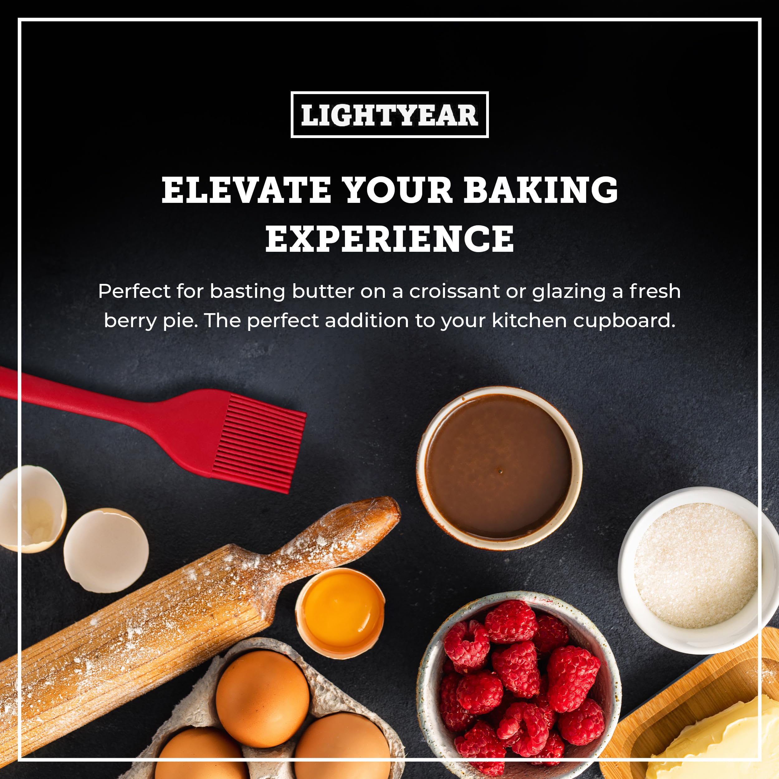 Lightyear basting brush silicone dense bristles enable precise marinade application.
