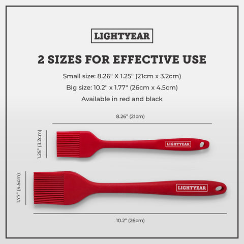 Lightyear silicone brush with red handle ideal for high-heat roasting.
