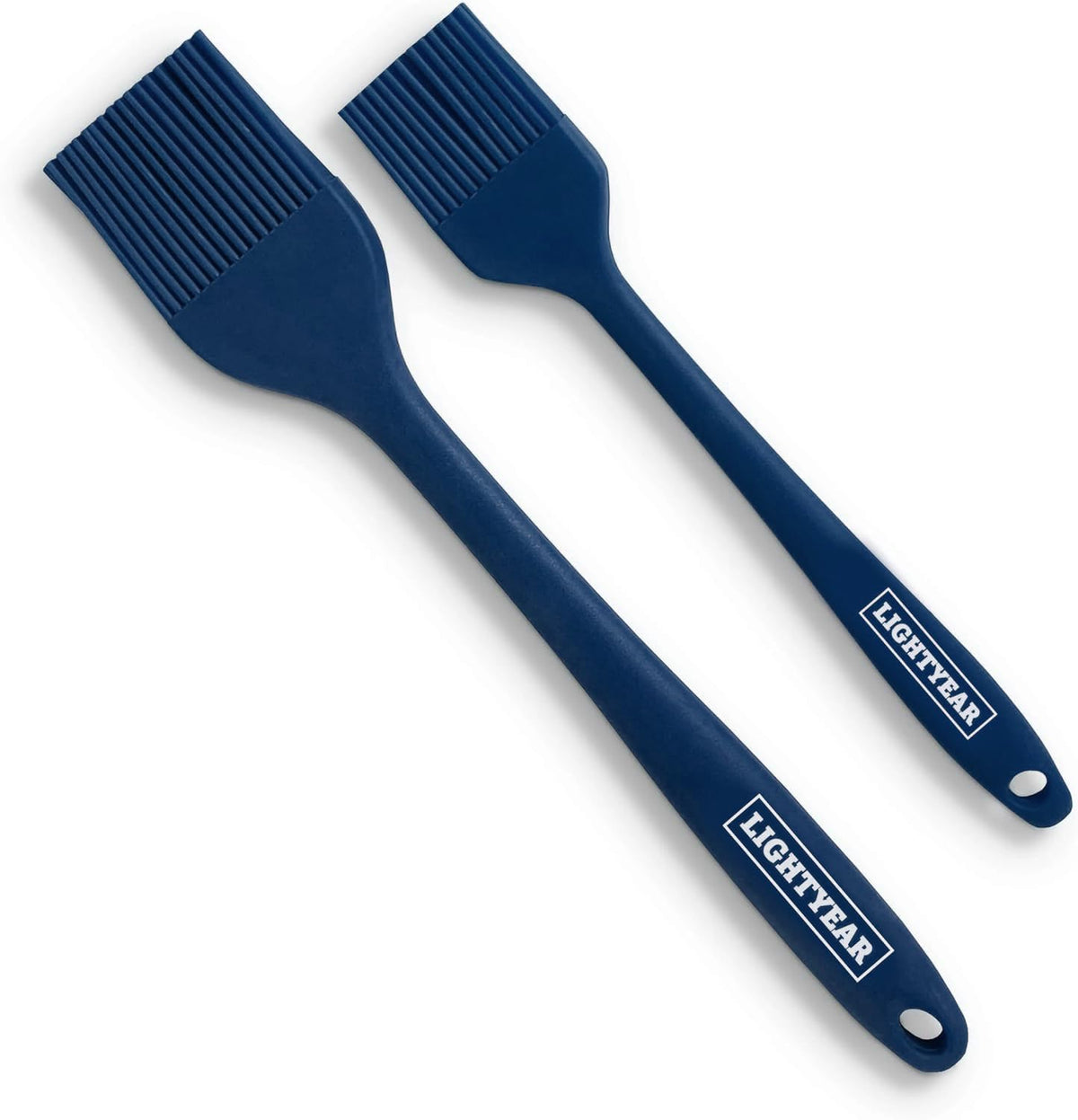 Lightyear silicone basting brush set, two blue brushes ready for grilling and marinades.