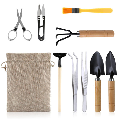 LIHAO 9PCS Bonsai Tools Set main shot, ideal starter kit for beginners