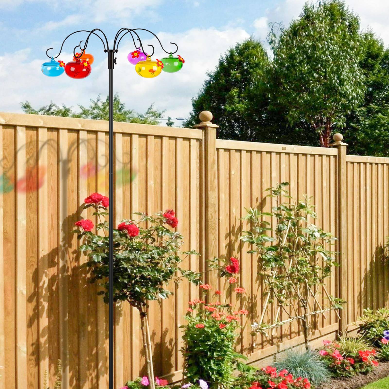 Liitrton adjustable-height hummingbird feeder pole lets you tailor height for best viewing.