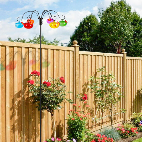 Liitrton adjustable-height hummingbird feeder pole lets you tailor height for best viewing.