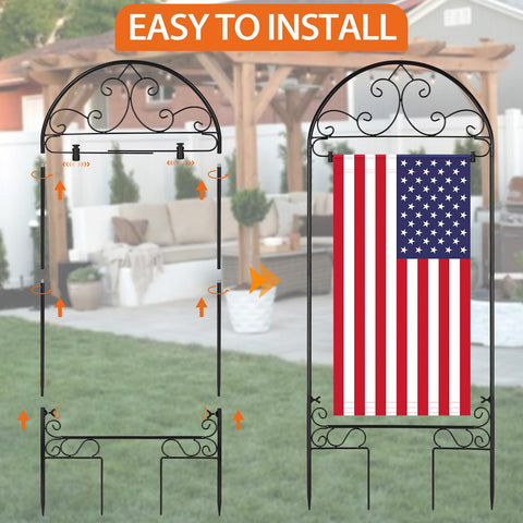 Liitrton garden flag stand in a garden setting demonstrating versatile outdoor display