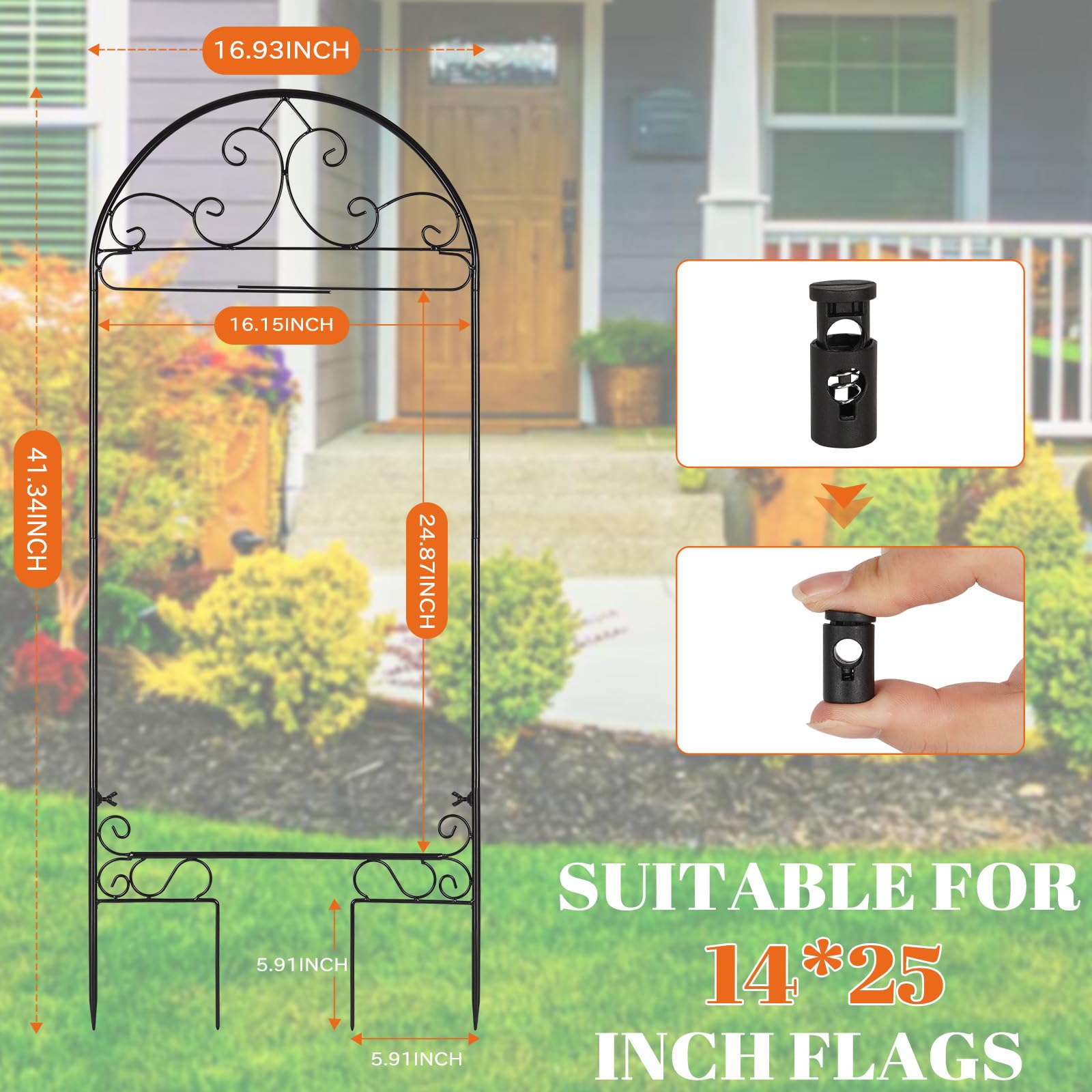 Liitrton flag holder stand side view, decorative profile for yard display