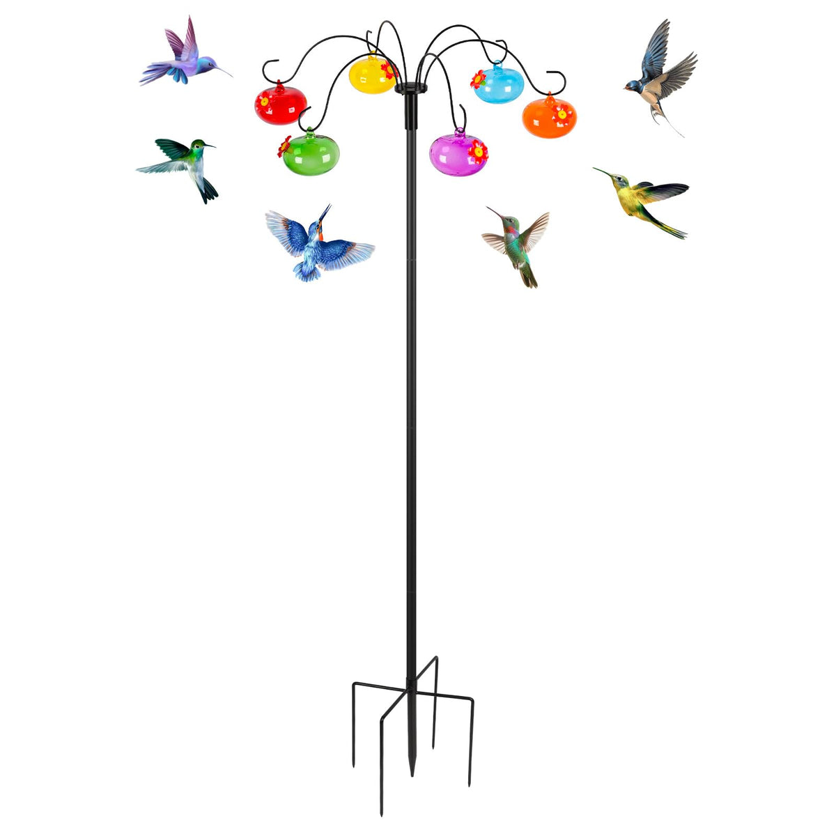 Liitrton glass hummingbird feeder with six stations attracts more hummingbirds to the garden.