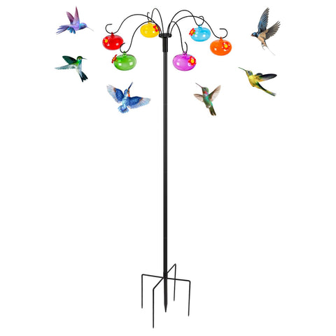 Liitrton glass hummingbird feeder with six stations attracts more hummingbirds to the garden.