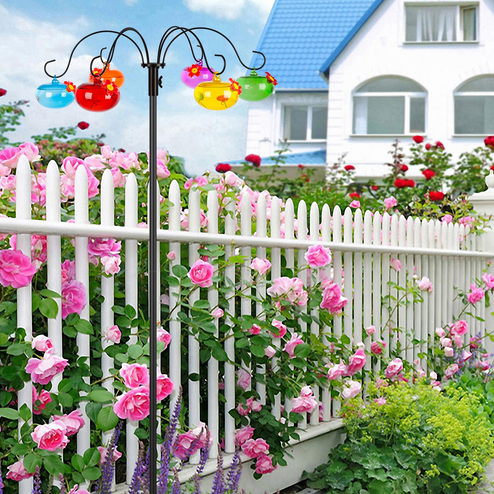Liitrton outdoor hanging feeder pairs well with wind chimes and garden accents.
