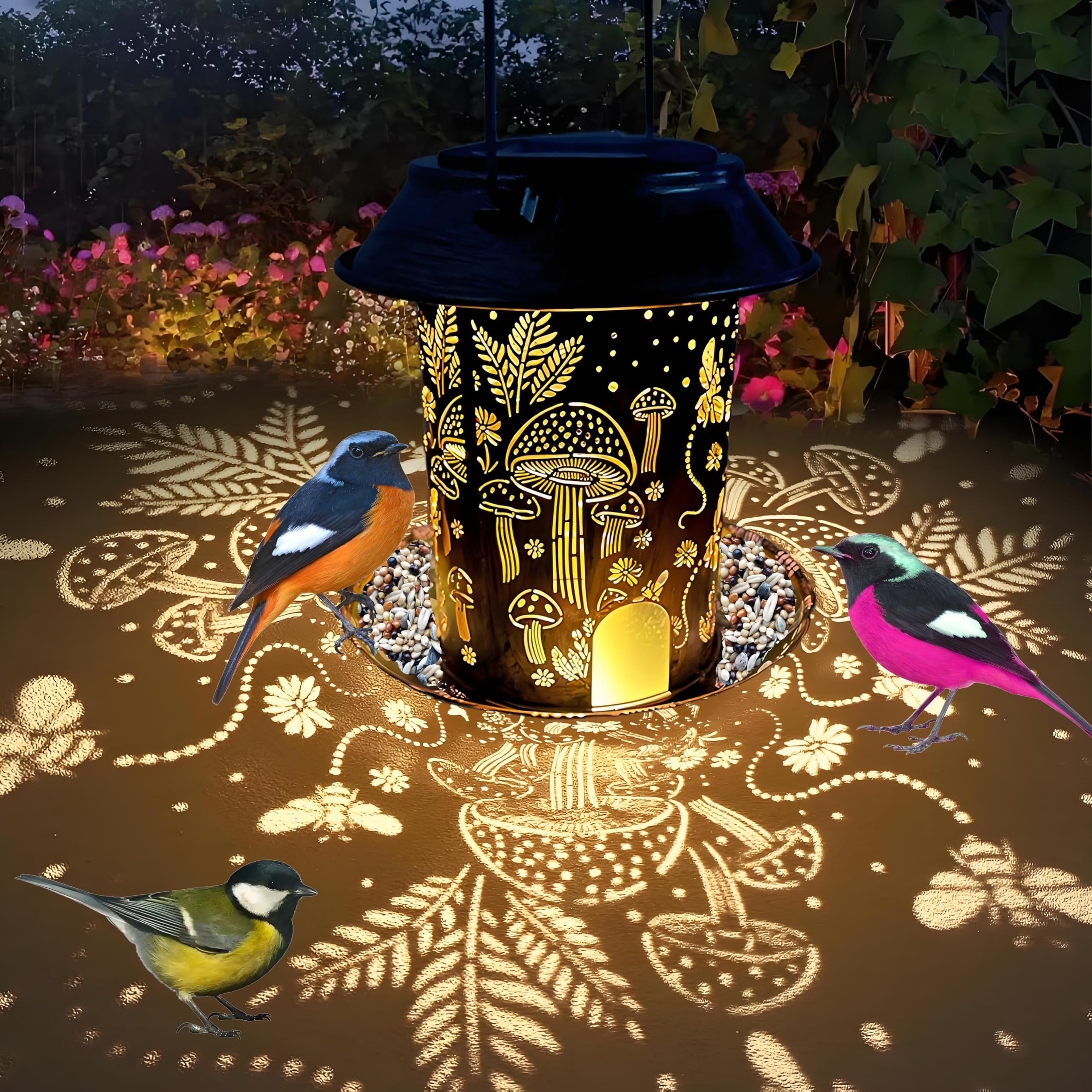 LIJIAHANG solar bird feeder with day-night function attracts yard birds
