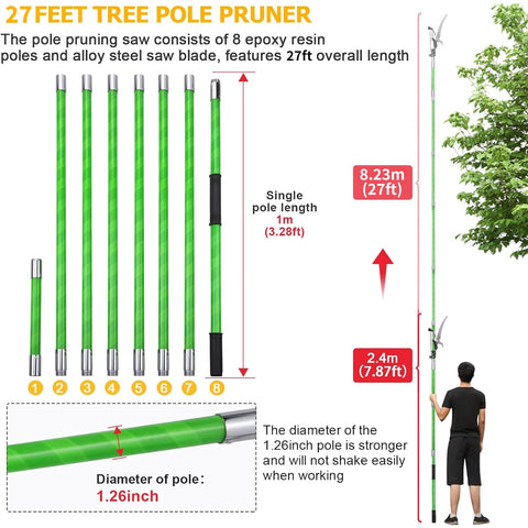 Likeem aluminum telescopic rod attachment expands pruning versatility.