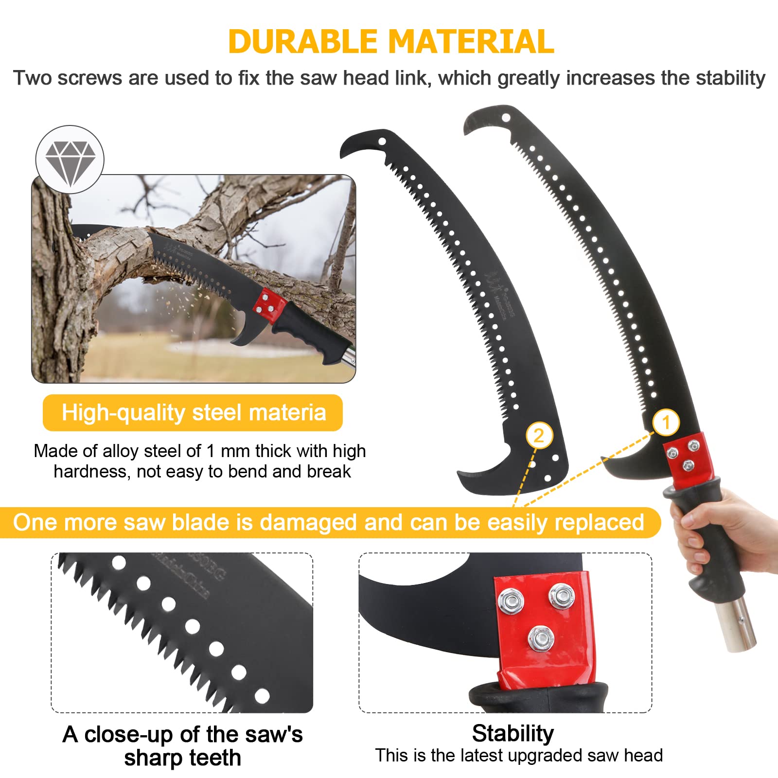 Likeem durable alloy steel head resists bending during pruning.