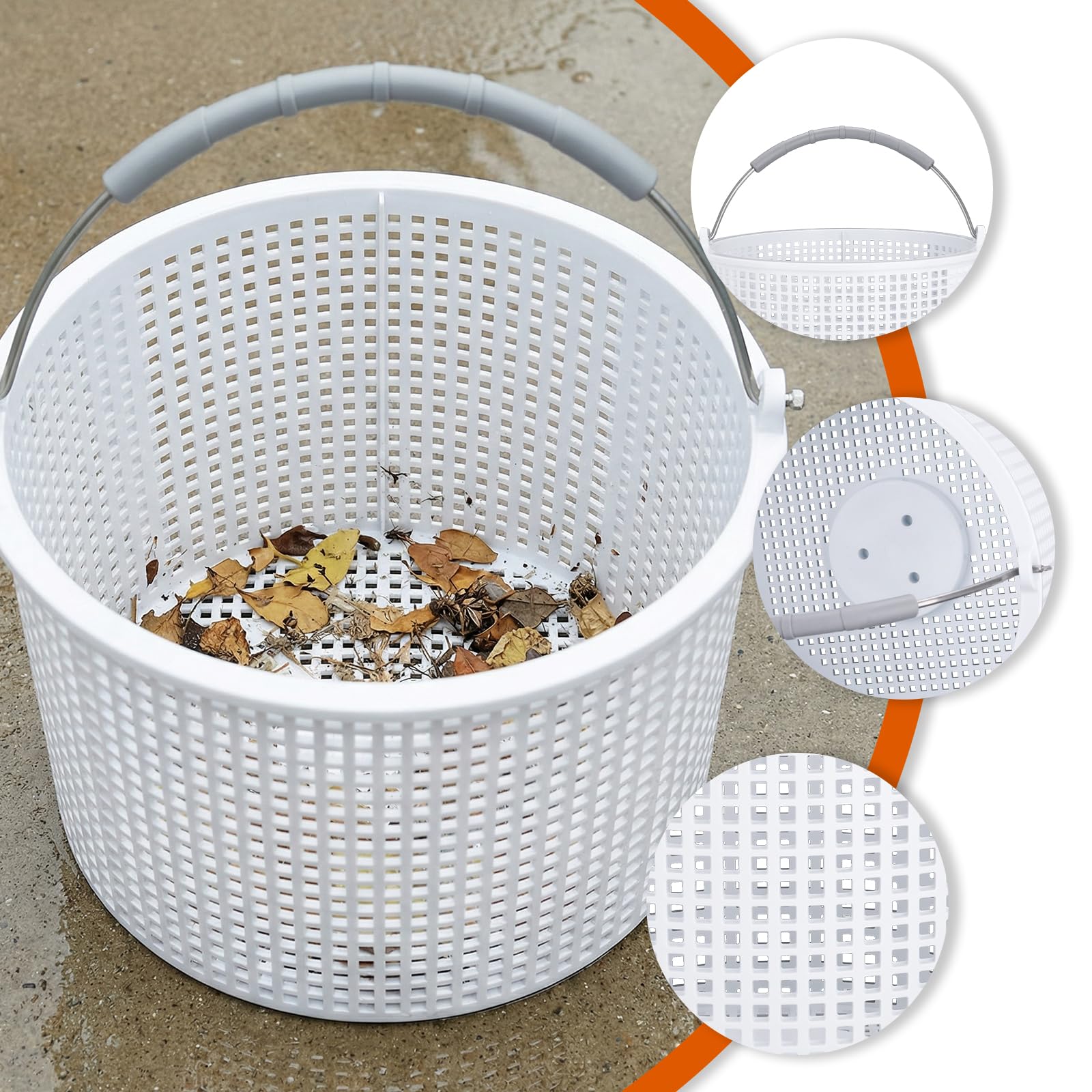 LikeLion pool skimmer basket holds up to 30 pounds of debris for heavy loads.