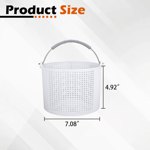 LikeLion pool skimmer basket dimensions show seven-inch top and bottom diameters.