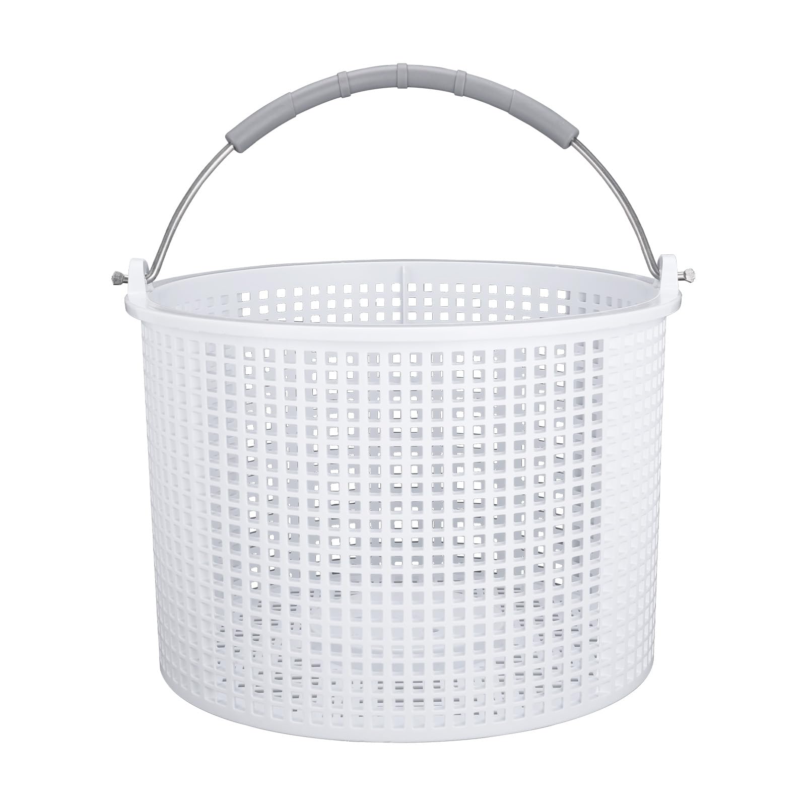 LikeLion pool skimmer basket front view shows durable construction and brass weight cylinder.