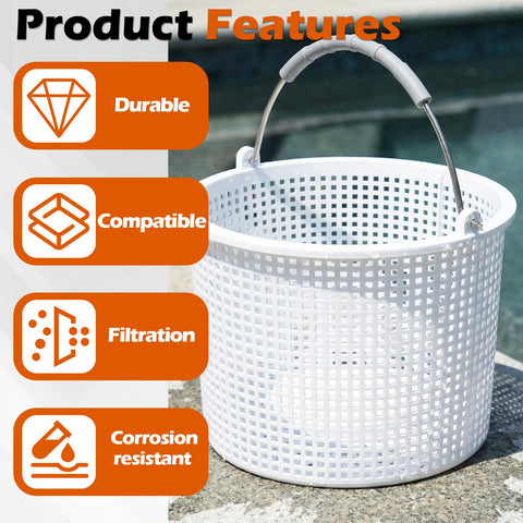 LikeLion pool skimmer basket top view emphasizes universal fit with Hayward and Aladdin skimmers.