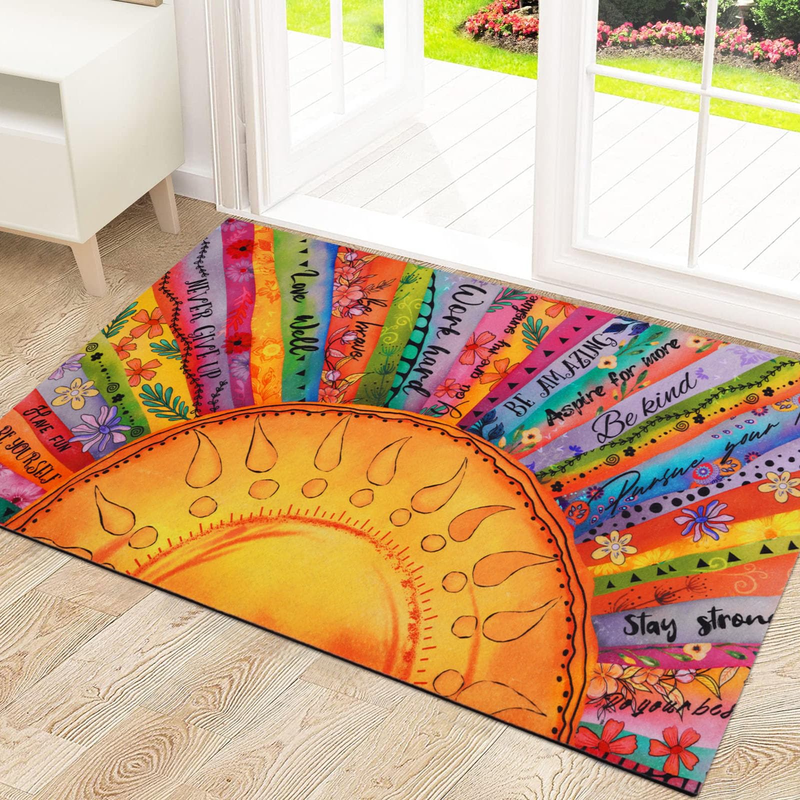 Likiyol boho sun door mat with outdoor–indoor design welcomes guests.