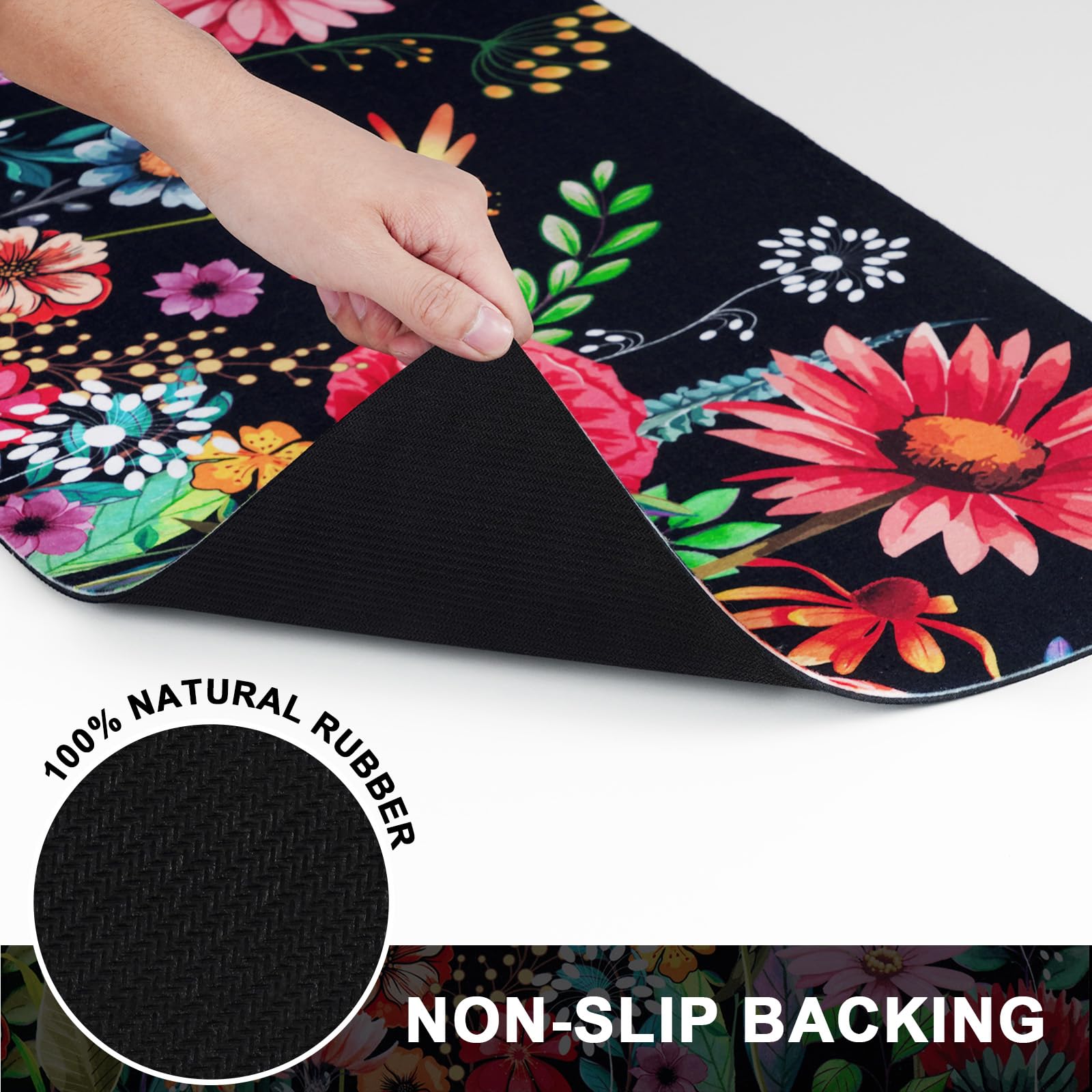 Likiyol colorful flowers mat offers durable, easy-to-clean entrance protection.