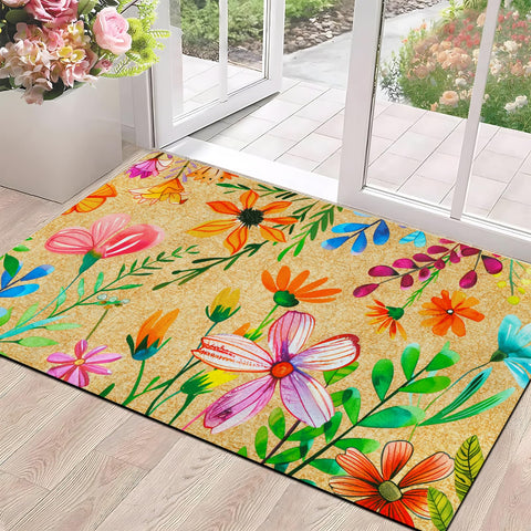 Likiyol floral door mat with colorful flowers, brightens entry and welcomes guests.