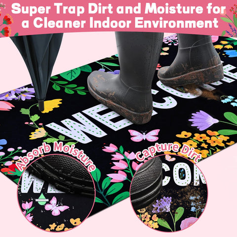 Likiyol Floral Door Mat absorbs dirt to keep floors cleaner.