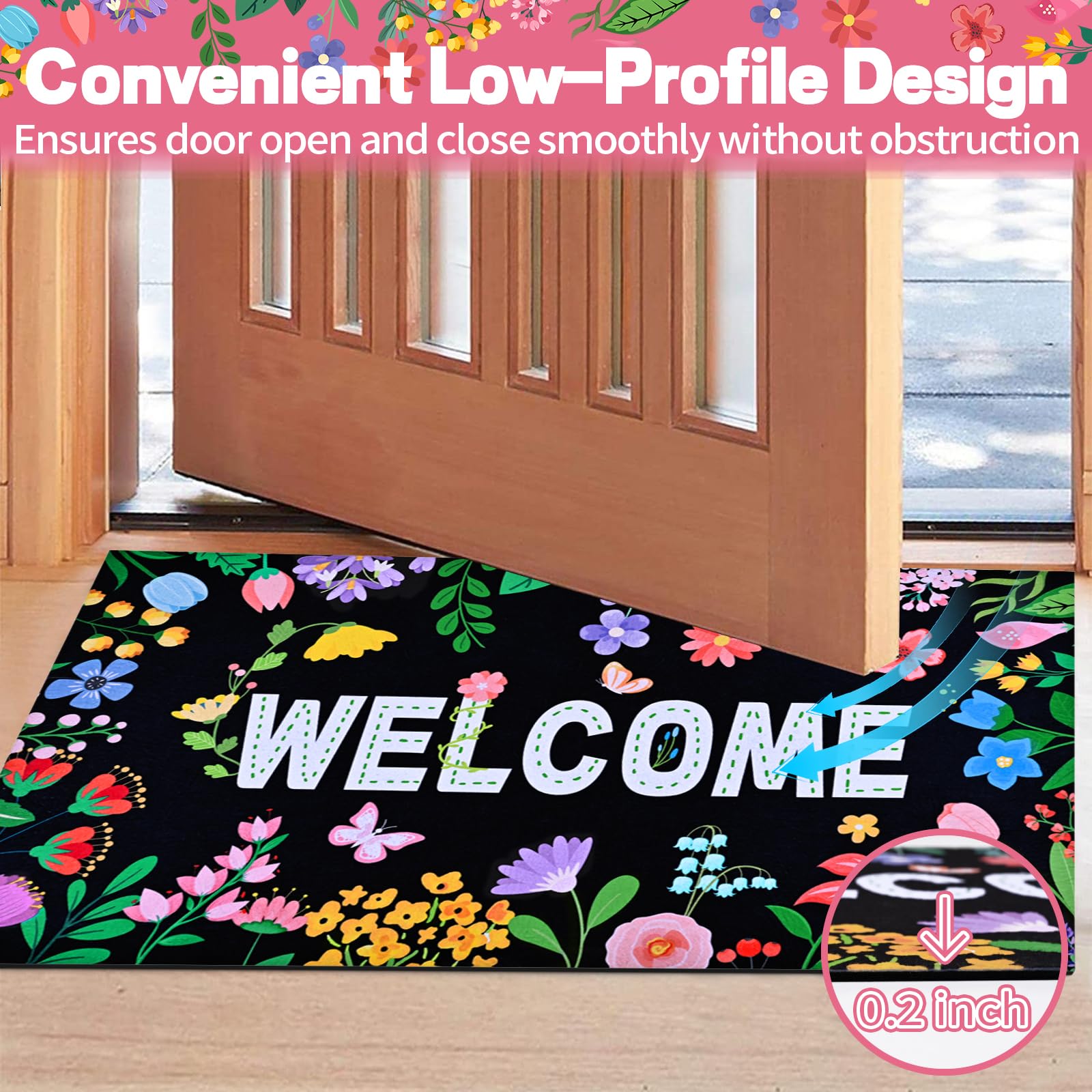 Likiyol Floral Mat easy-clean surface stays vibrant after washing.