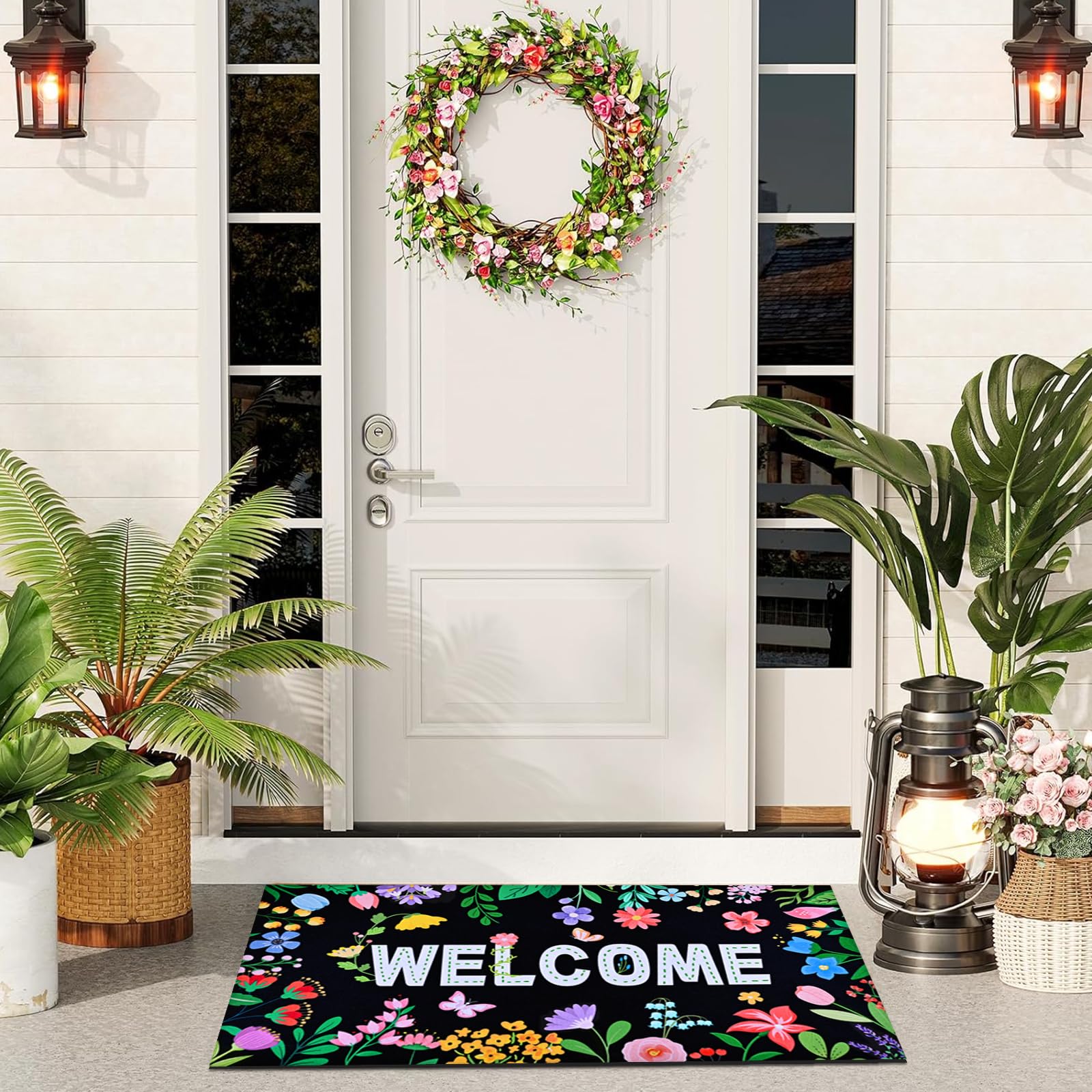 Likiyol Floral Mat front door enhances welcome area with durable materials.