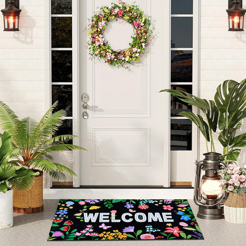 Likiyol Floral Mat front door enhances welcome area with durable materials.