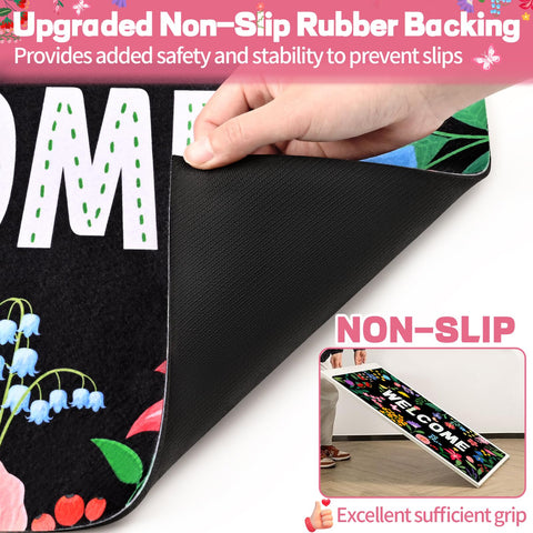 Likiyol Floral Door Mat non-slip backing keeps it steady.