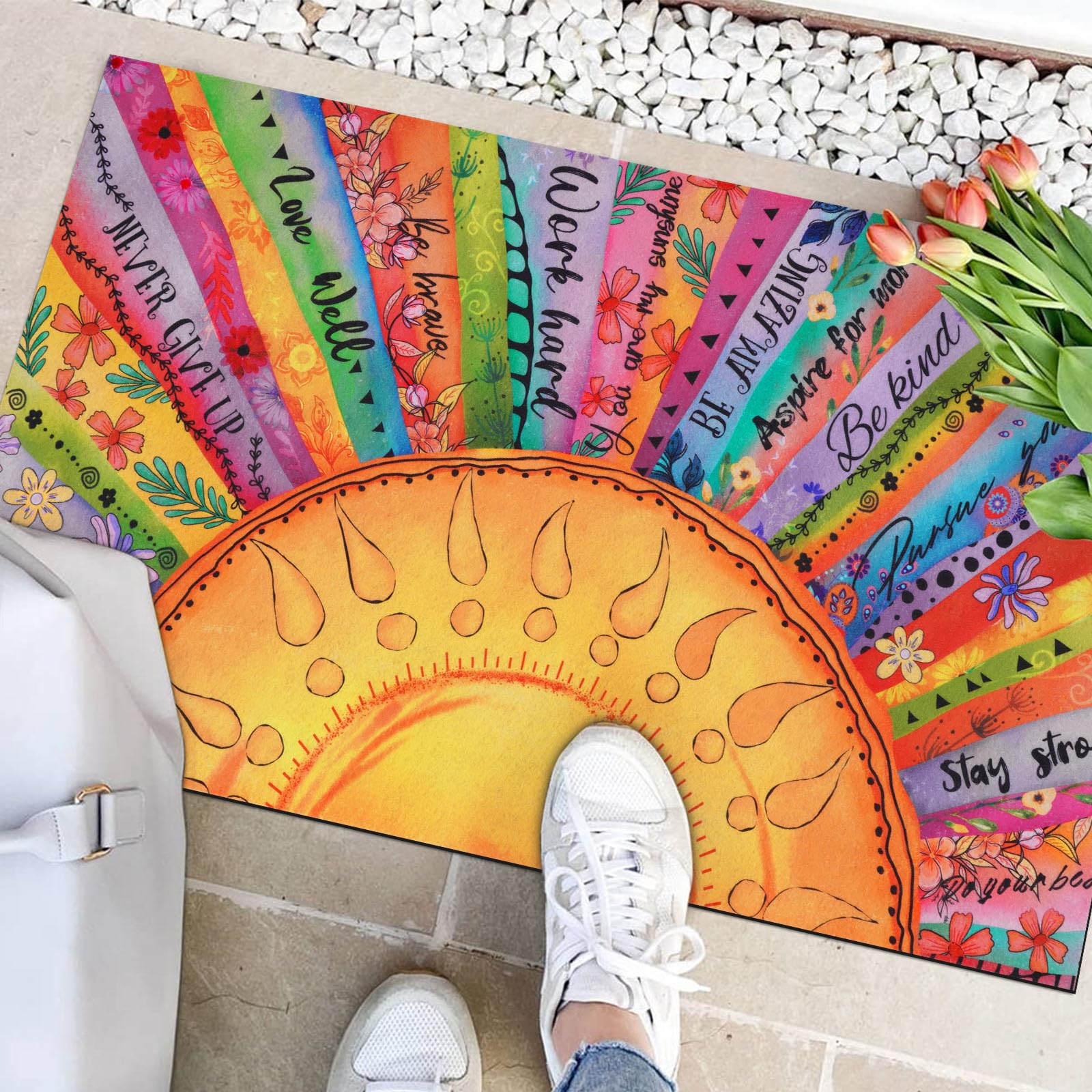 Likiyol inspirational quotes door mat adds uplifting decor for entryways.