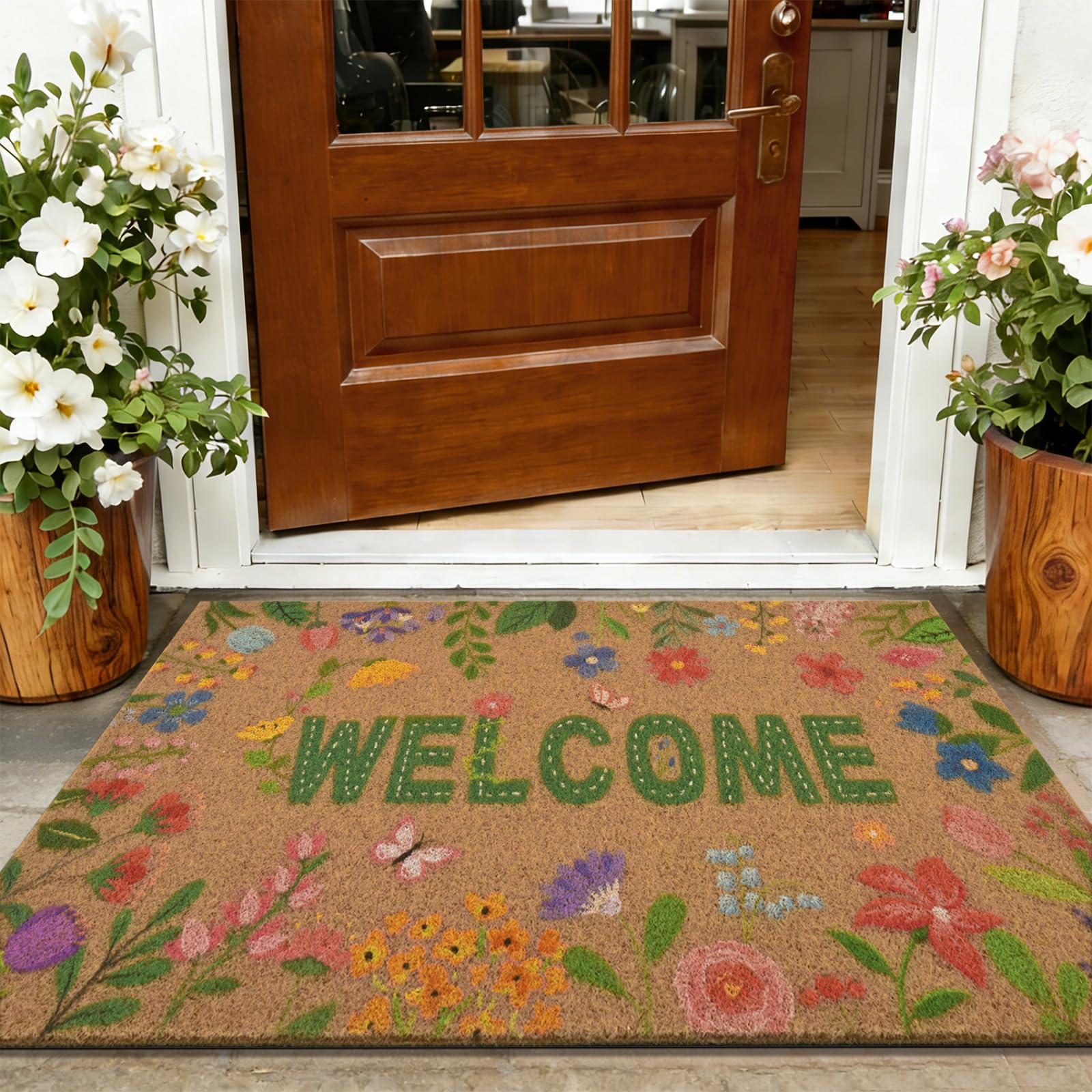 Likiyol low-profile front door mat blends with decor and traps dirt