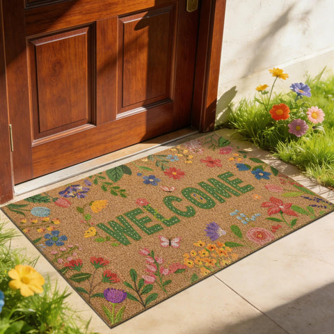 Likiyol welcome mat featuring colorful flowers pattern for curb appeal
