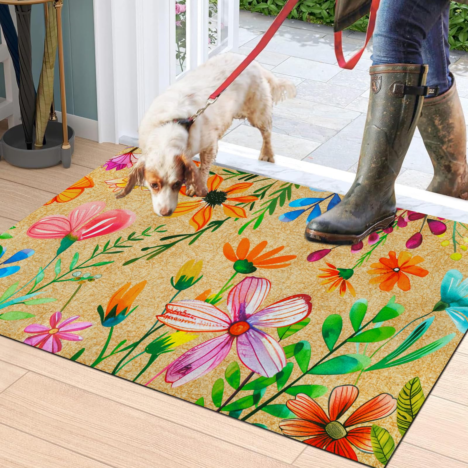 Likiyol welcome mat 18x30 inches fits standard doors without getting stuck.