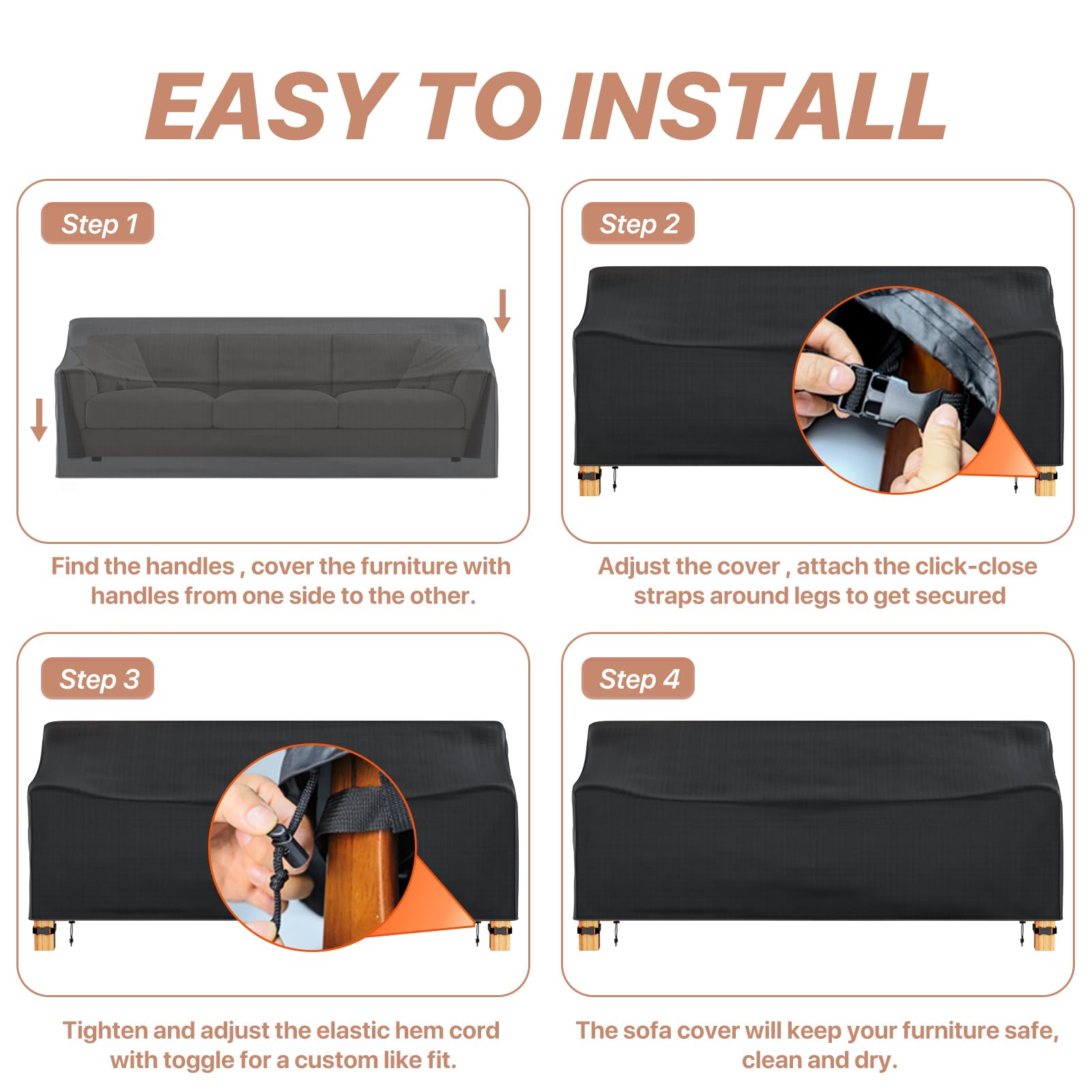 Likorlove 3-seater cover sized 104x40x35 for a snug fit.
