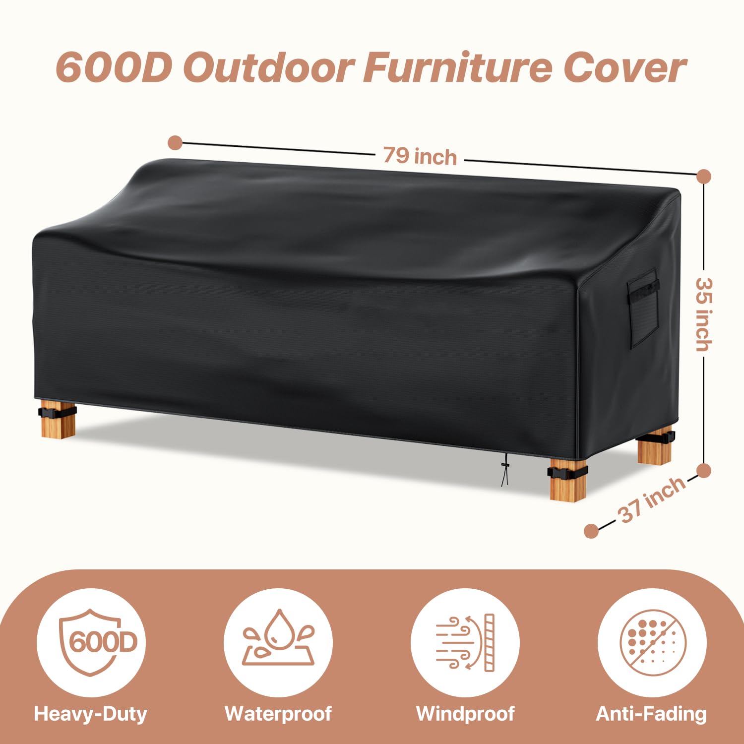 Likorlove windproof couch cover with straps prevents lift in windy conditions.