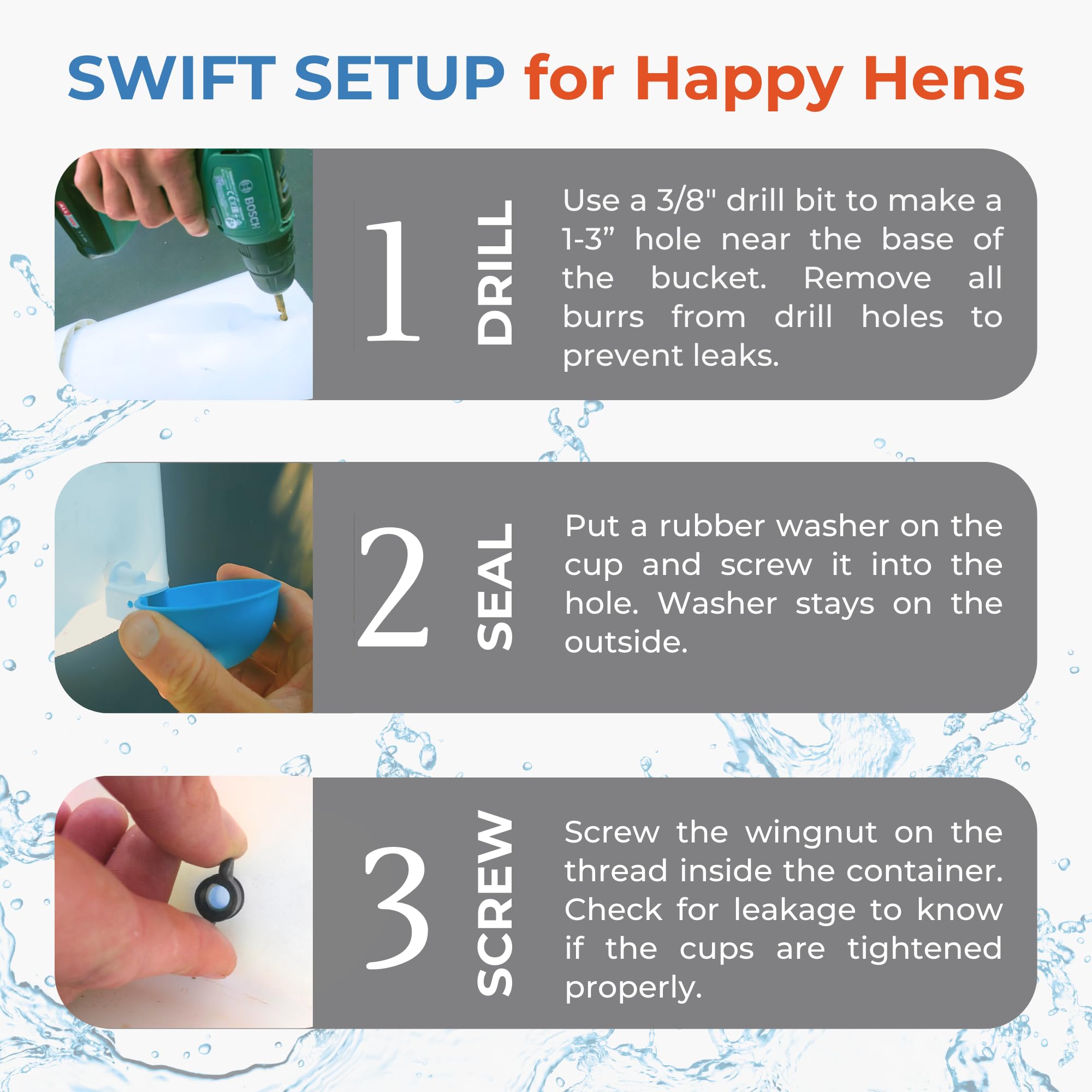 Lil'Clucker automatic cups reducing refill time while keeping water accessible.