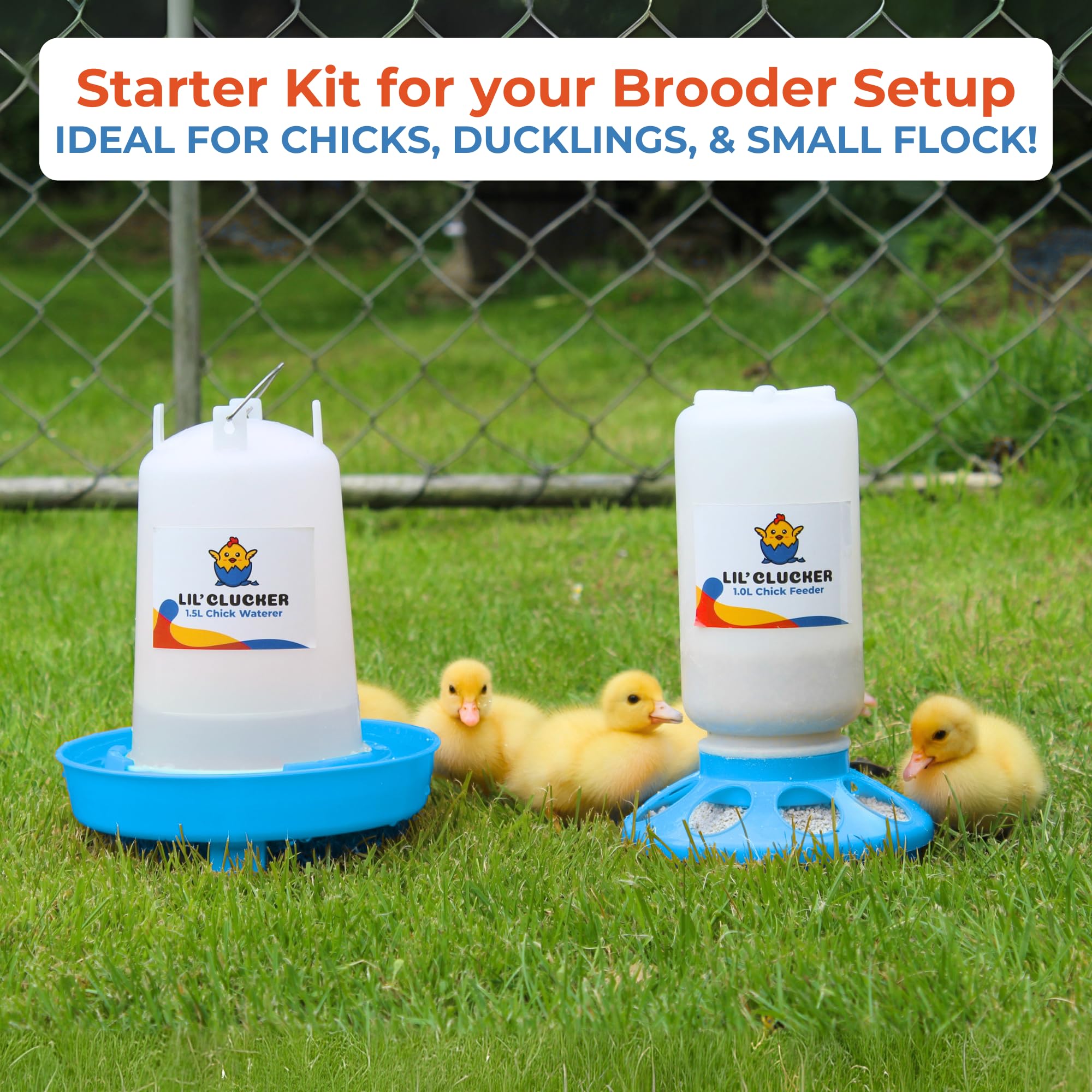 Lil'Clucker anti-tip base stabilizes the feeder on bedding.