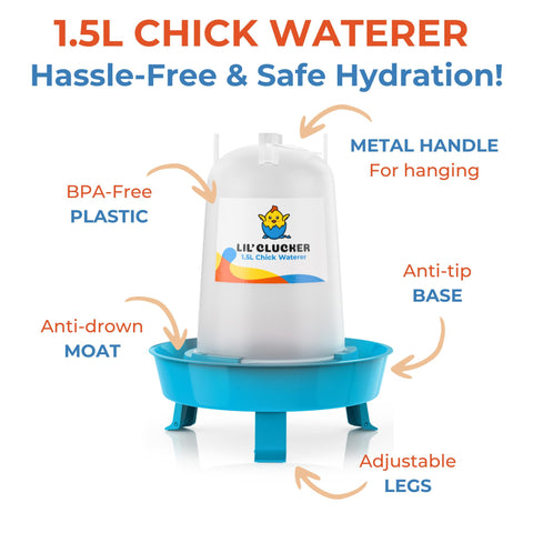 Lil'Clucker compact brooder set keeps small flocks organized and clean.