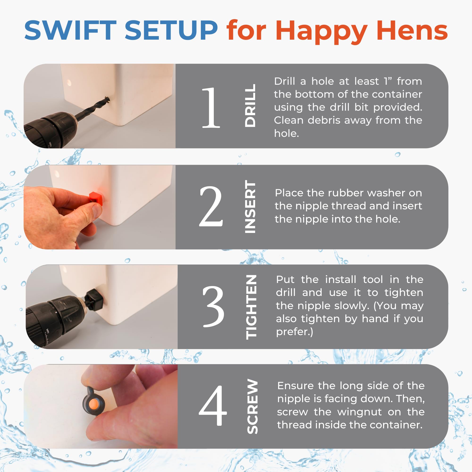 Lil'Clucker nipple system provides a constant water supply for birds