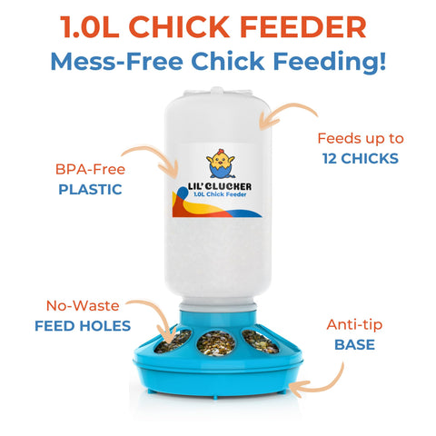 Lil'Clucker hanging handle enables versatile placement in coops and brooders.
