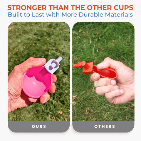 Lil'Clucker pink water cups help reduce refills with a constant water supply