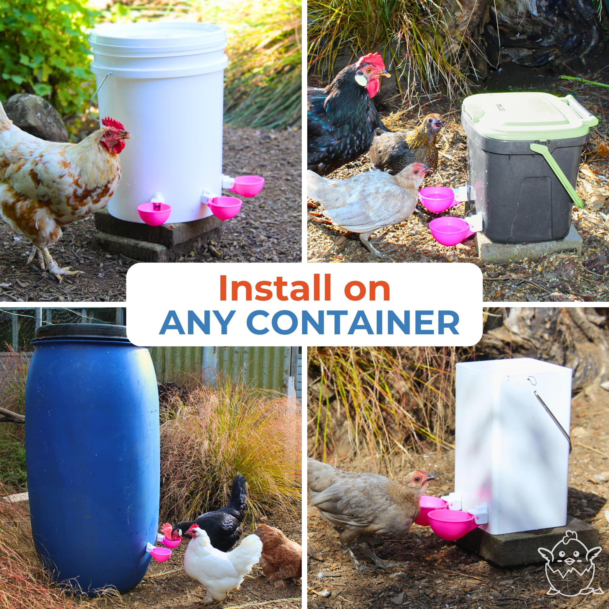 Lil'Clucker large cups support ducks, geese, turkeys, and rabbits in one kit