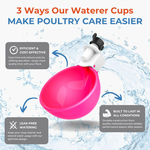 Lil'Clucker water cups with 3 inch diameter ease water access for birds