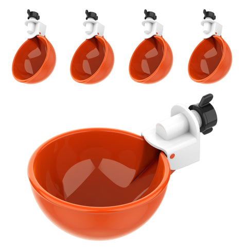 Lil'Clucker large waterer cups front view in orange showcasing the 5-pack hydration solution