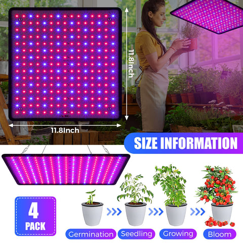 Liliful 4-pack grow light panel side view with durable metal frame.