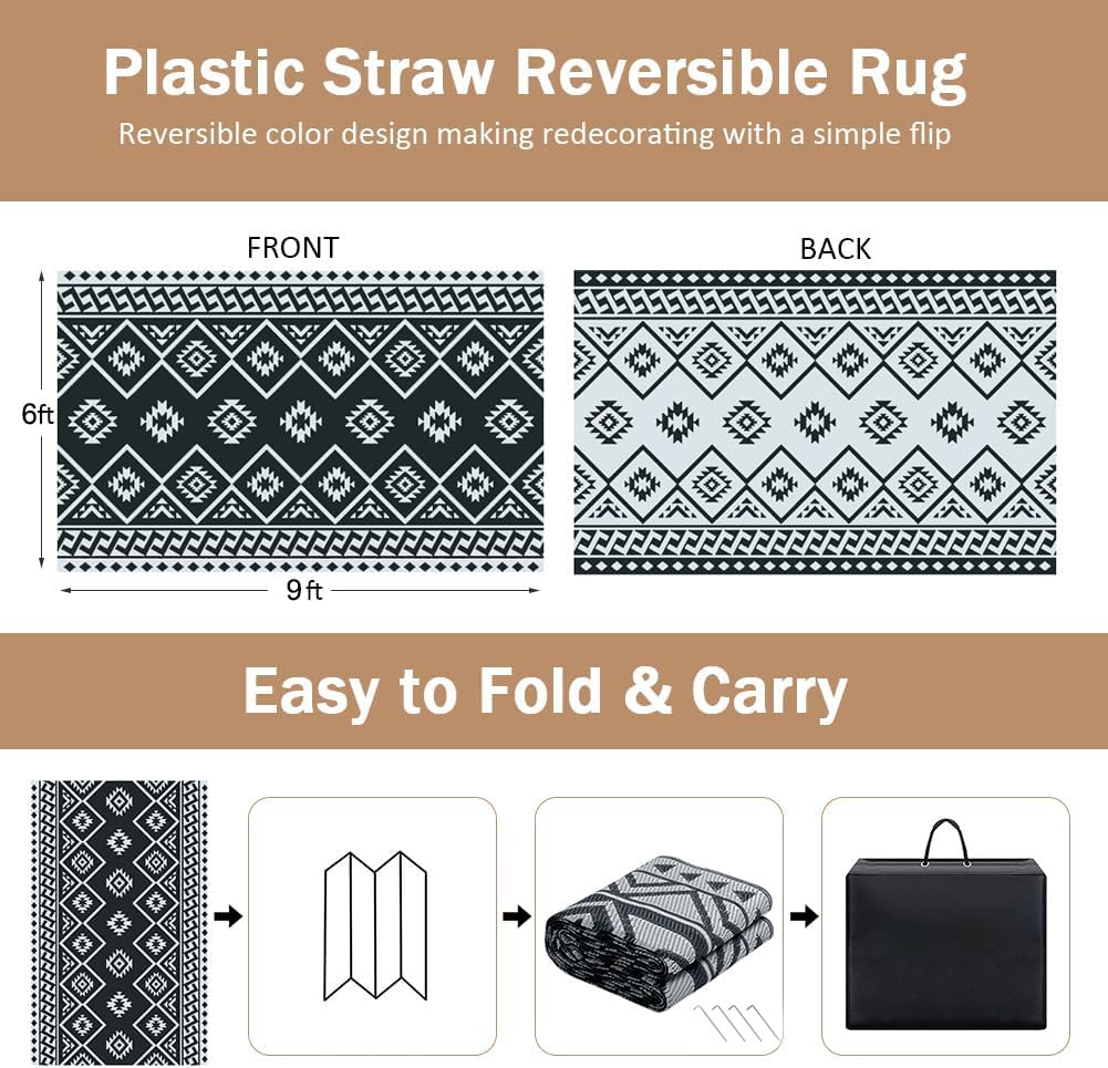 LILIOFFIC outdoor rug showing reversible double weave design for two looks