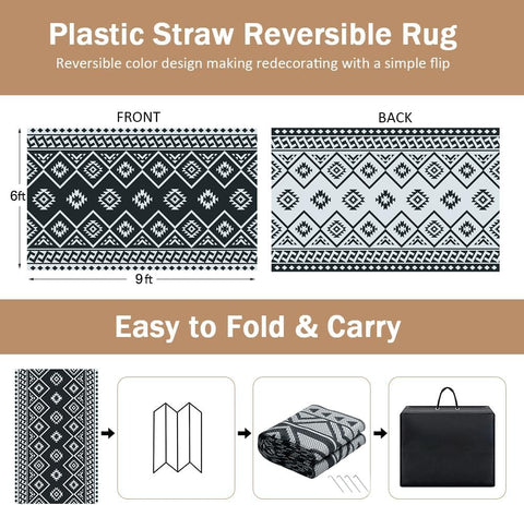 LILIOFFIC outdoor rug showing reversible double weave design for two looks