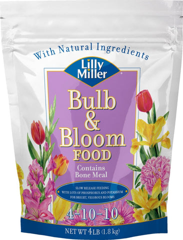 Lilly Miller Bulb & Bloom Food 4-10-10 4lb boosts vibrant blooms for garden bulbs.