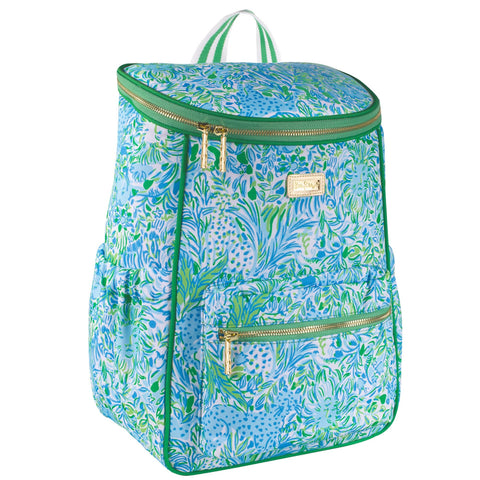 Lilly Pulitzer backpack cooler in Dandy Lions print, ideal for picnics and beach days.
