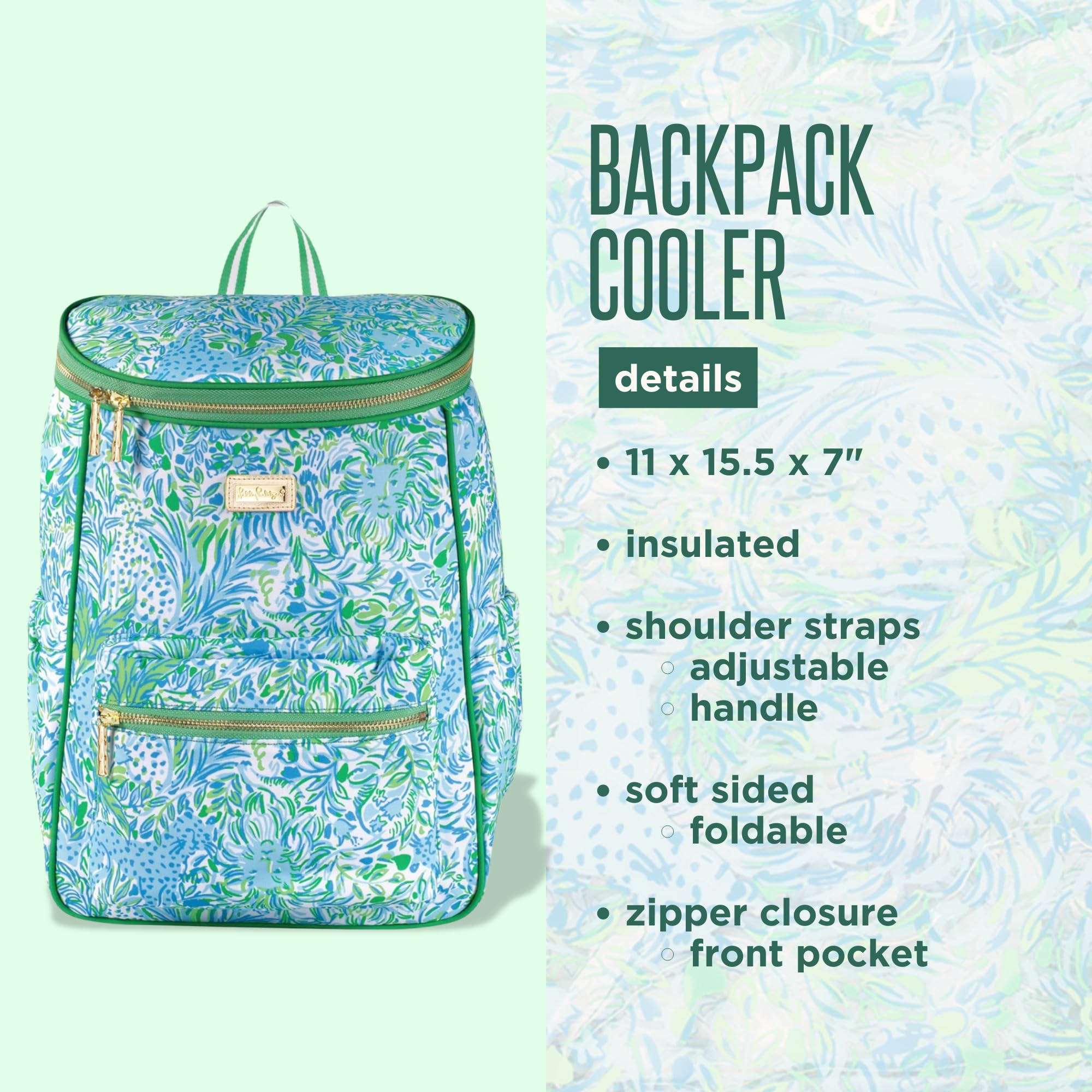 Lilly Pulitzer large-capacity compartment holds snacks and beverages securely.